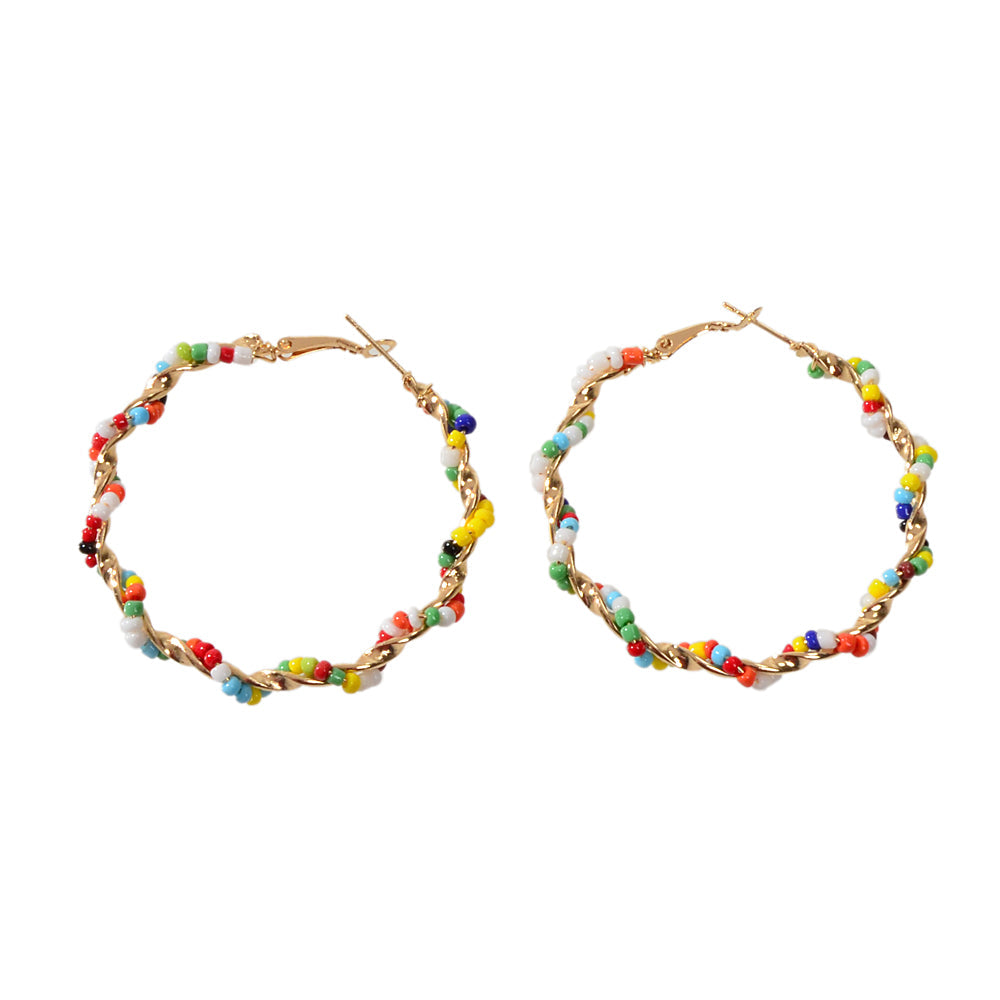 Bohemian Jewellery Seed Beads Decor Handmade Big Hoop Earrings Tribal Ethnic-3