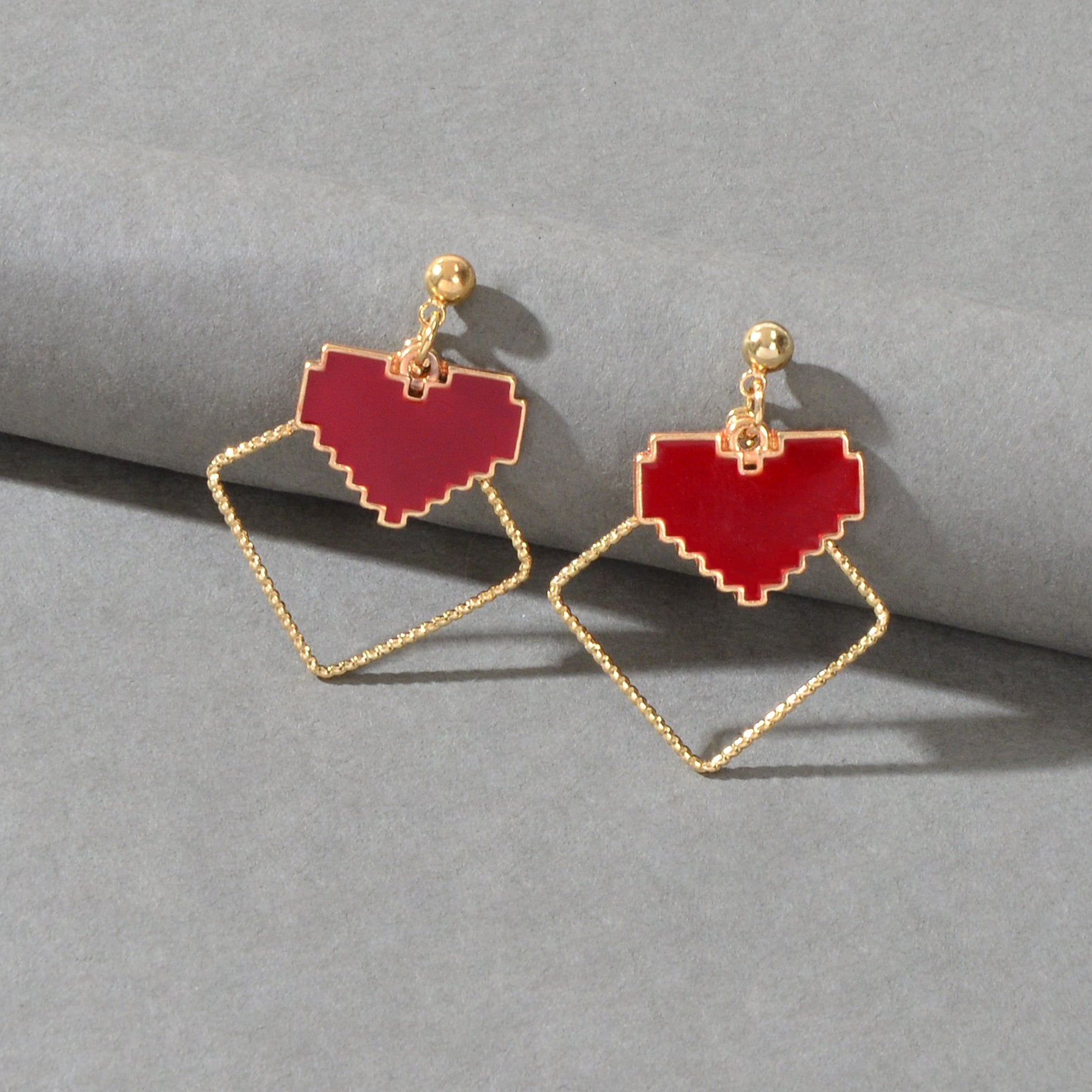 Fashion Design Red Enamel Heart Gold Square Dangle Earrings Party Trendy Jewelry-1