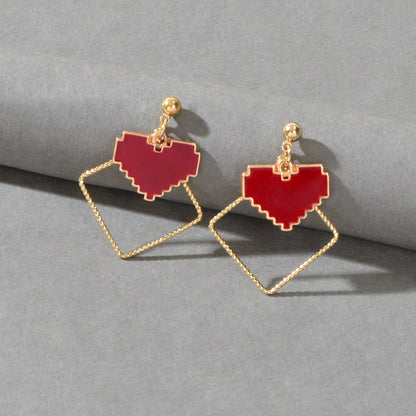 Fashion Design Red Enamel Heart Gold Square Dangle Earrings Party Trendy Jewelry-1
