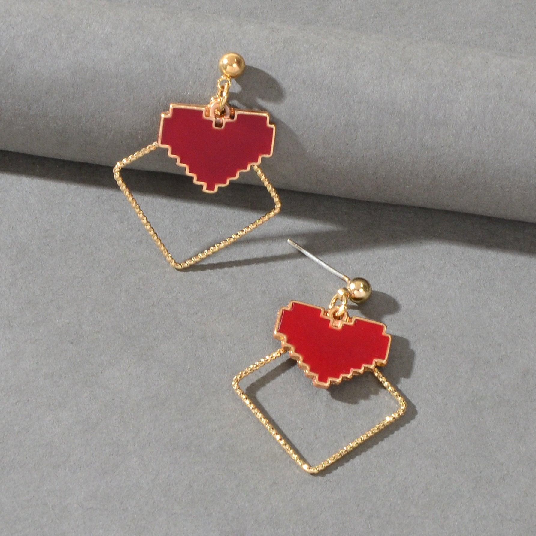 Fashion Design Red Enamel Heart Gold Square Dangle Earrings Party Trendy Jewelry-2