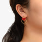 Fashion Design Red Enamel Heart Gold Square Dangle Earrings Party Trendy Jewelry-0
