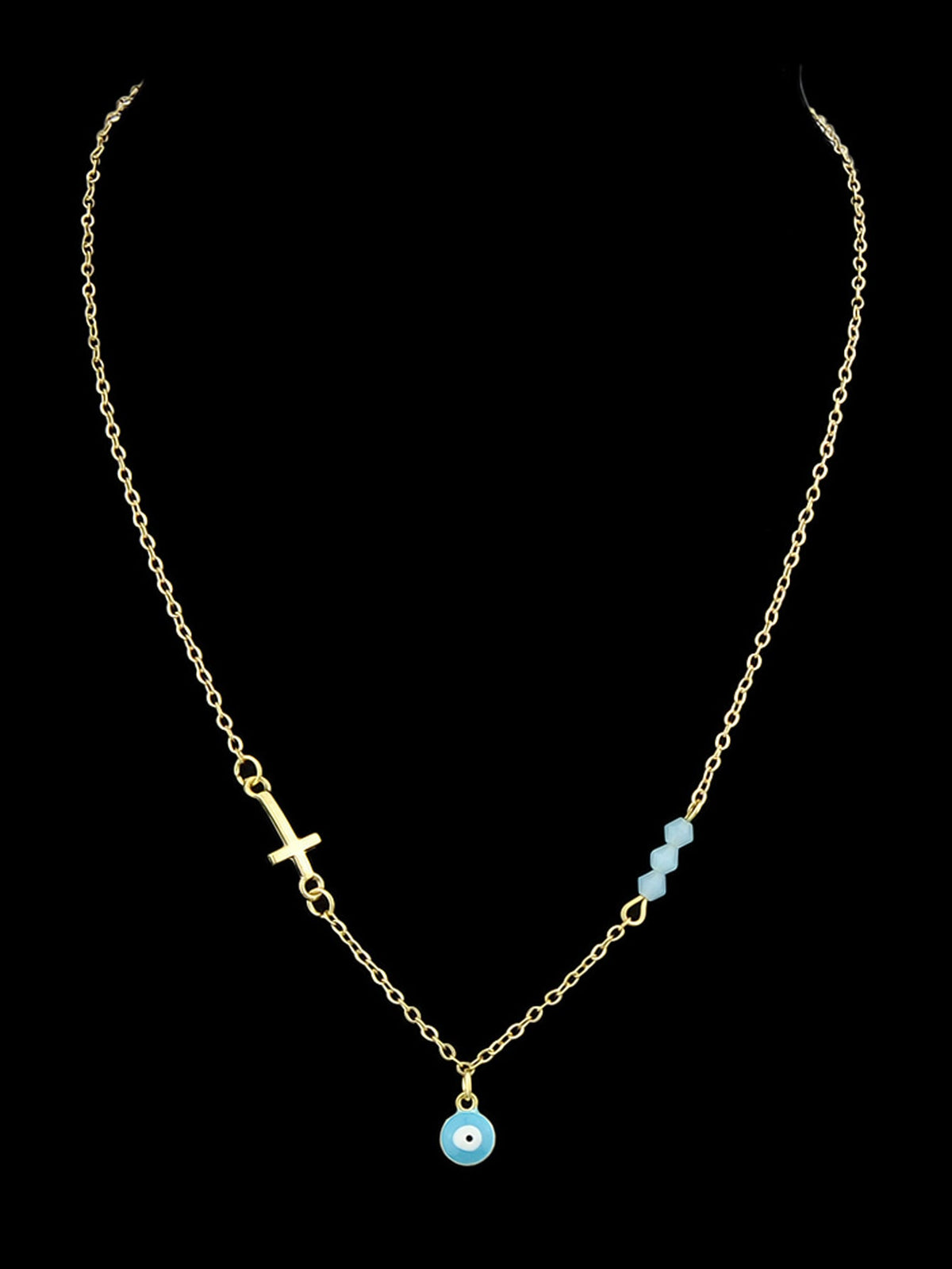 Boho Chic Chain Blue Beads Cross Round Eye Charm Necklace Girls Ethnic Jewellery-2