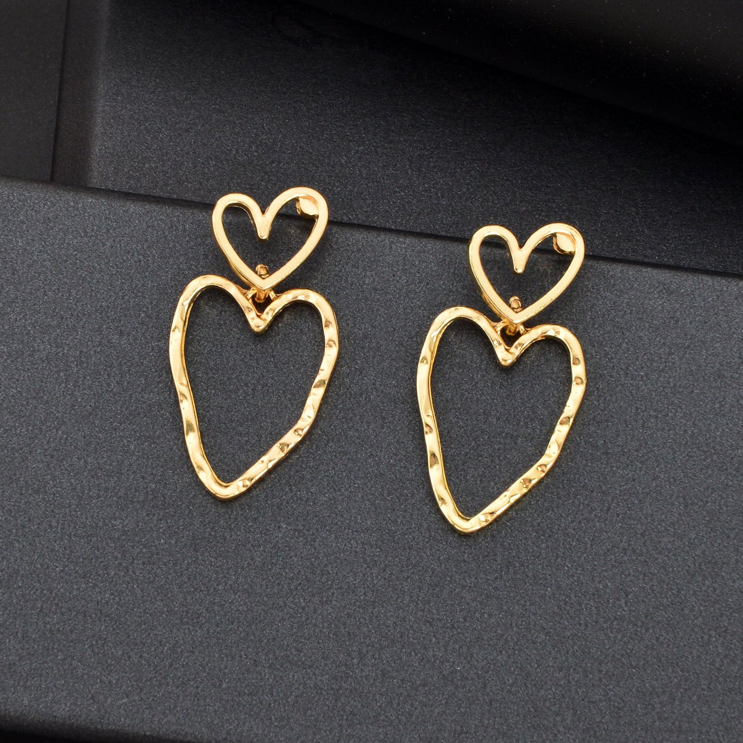 Stylish Golden Hollow Heart Dangle Earrings Women Dating Party Daily Jewelry-1
