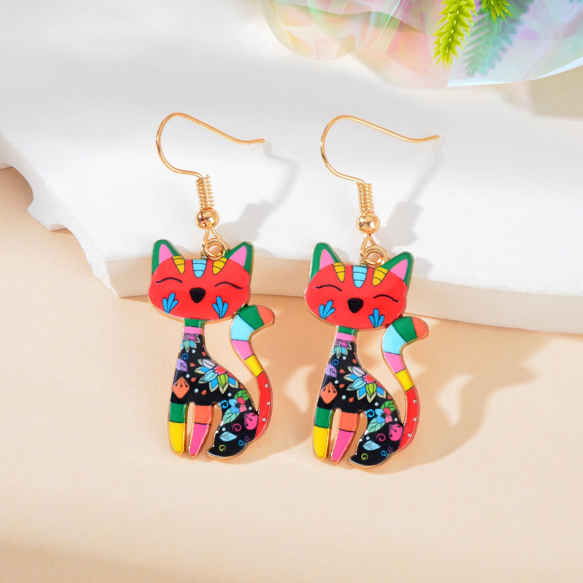 Lovely Colorful Cartoon Cat Design Animal Dangle Earrings Party Holiday Jewelry-6