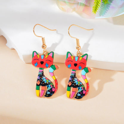 Lovely Colorful Cartoon Cat Design Animal Dangle Earrings Party Holiday Jewelry-6