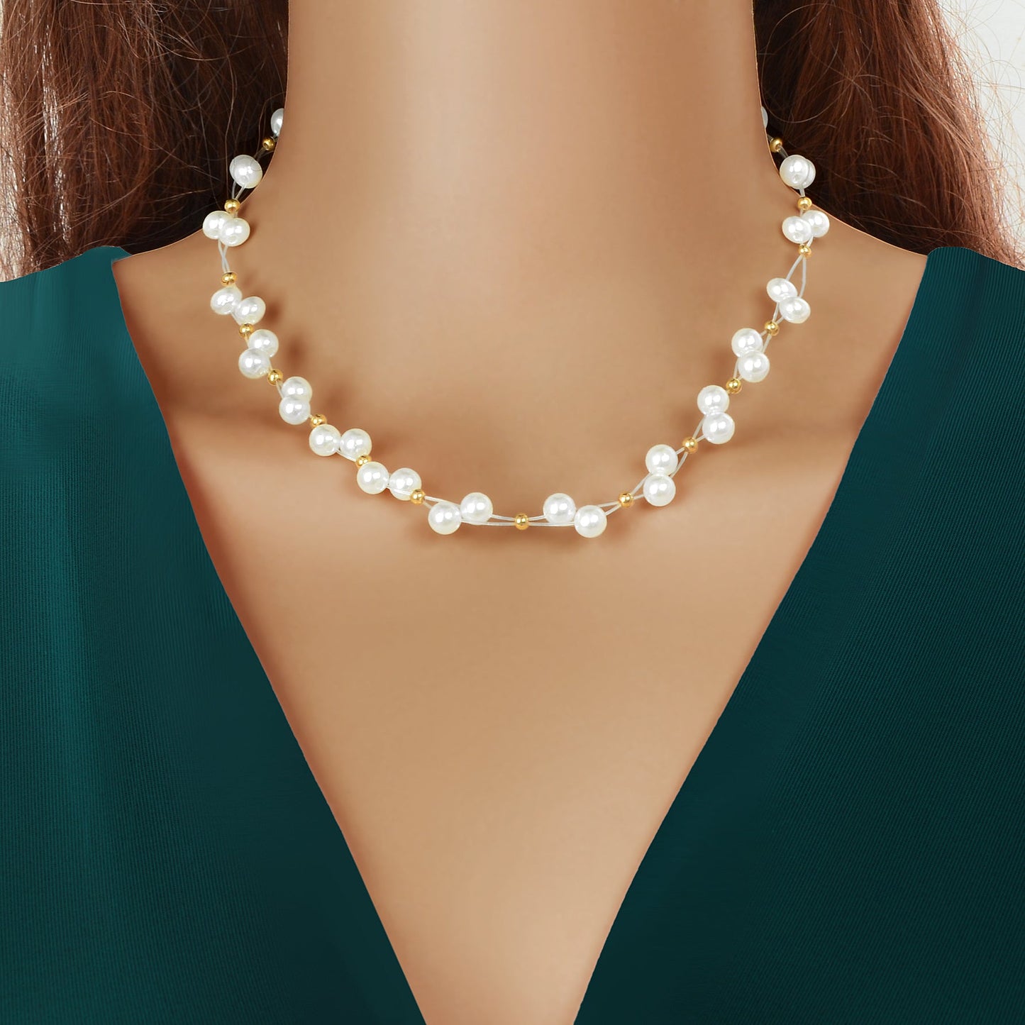 Romantic White Imitation Pearl Beaded Collar Necklace Party Festival Gift Jewelry-0