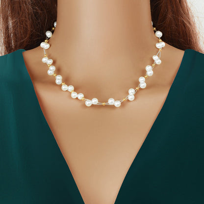 Romantic White Imitation Pearl Beaded Collar Necklace Party Festival Gift Jewelry-0
