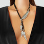 1pc Western Bohemian Black PU Rope Handmade Antique Silver gold Feather Pendant Necklace Women Holiday Jewelry-0