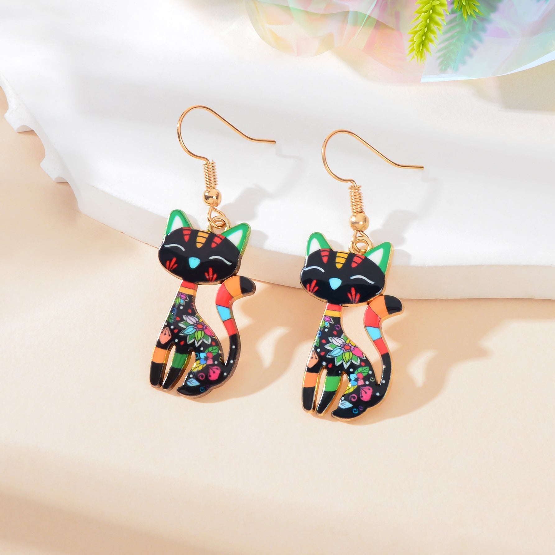 Lovely Colorful Cartoon Cat Design Animal Dangle Earrings Party Holiday Jewelry-0