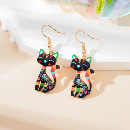 Lovely Colorful Cartoon Cat Design Animal Dangle Earrings Party Holiday Jewelry-0