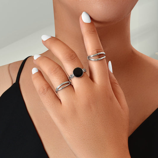 3 pcs Minimalist Round Eanmel Stackable Multiple Knuckle Midi Finger Ring Set-0