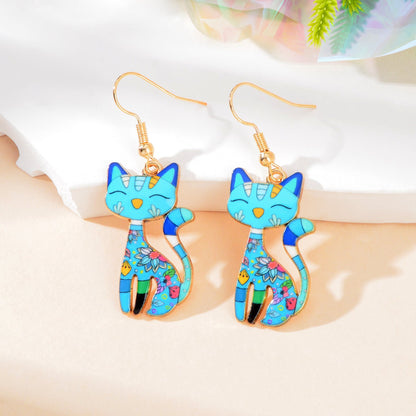 Lovely Colorful Cartoon Cat Design Animal Dangle Earrings Party Holiday Jewelry-8