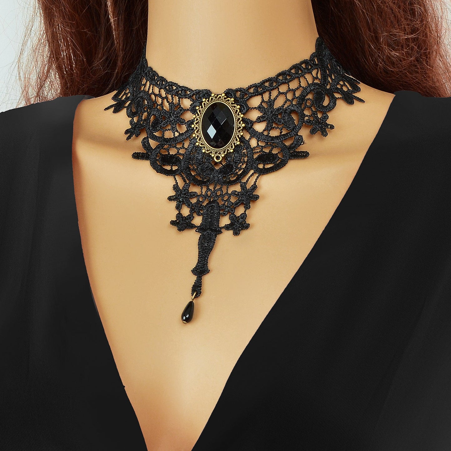 Vintage Gothic Black Hollow Lace Choker Tattoo Collar Necklace Cosplay Jewellery-0