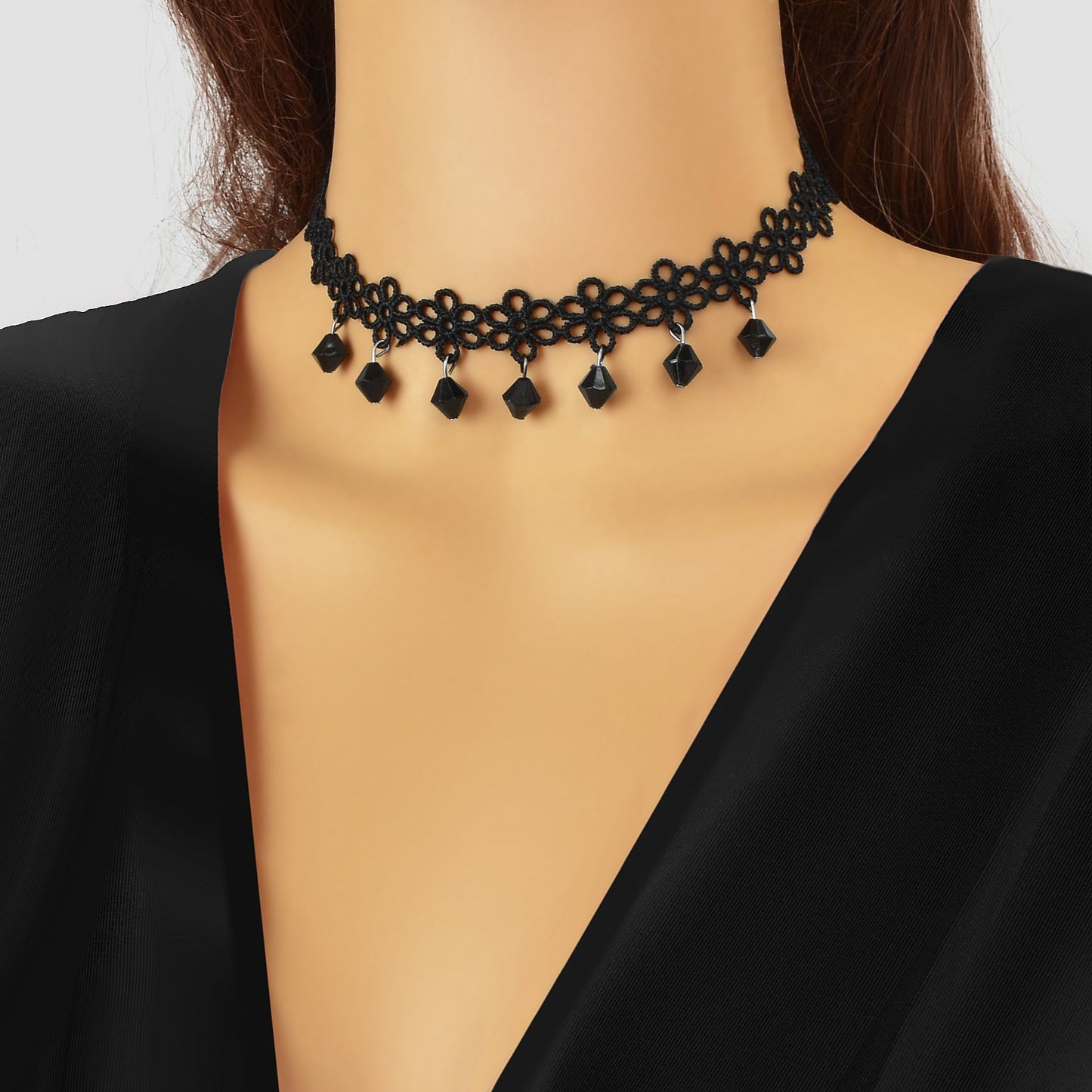 Gothic Hollow Black Flower Lace Tattoo Choker Necklace for Women Cosplay Party Jewelry-0