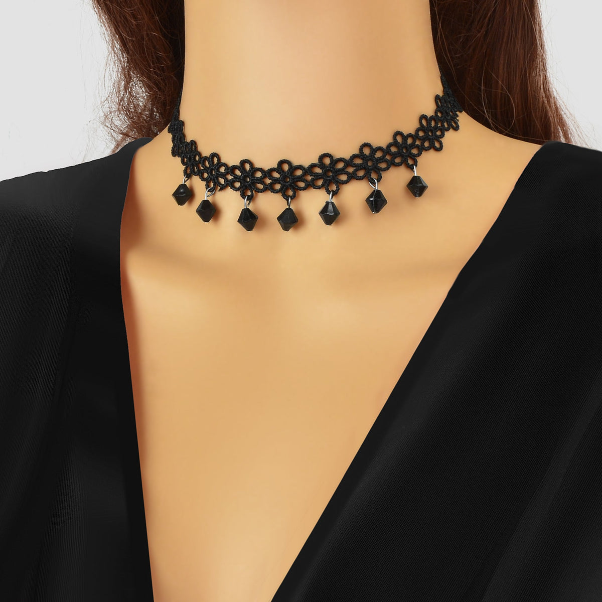 Gothic Hollow Black Flower Lace Tattoo Choker Necklace for Women Cosplay Party Jewelry-0