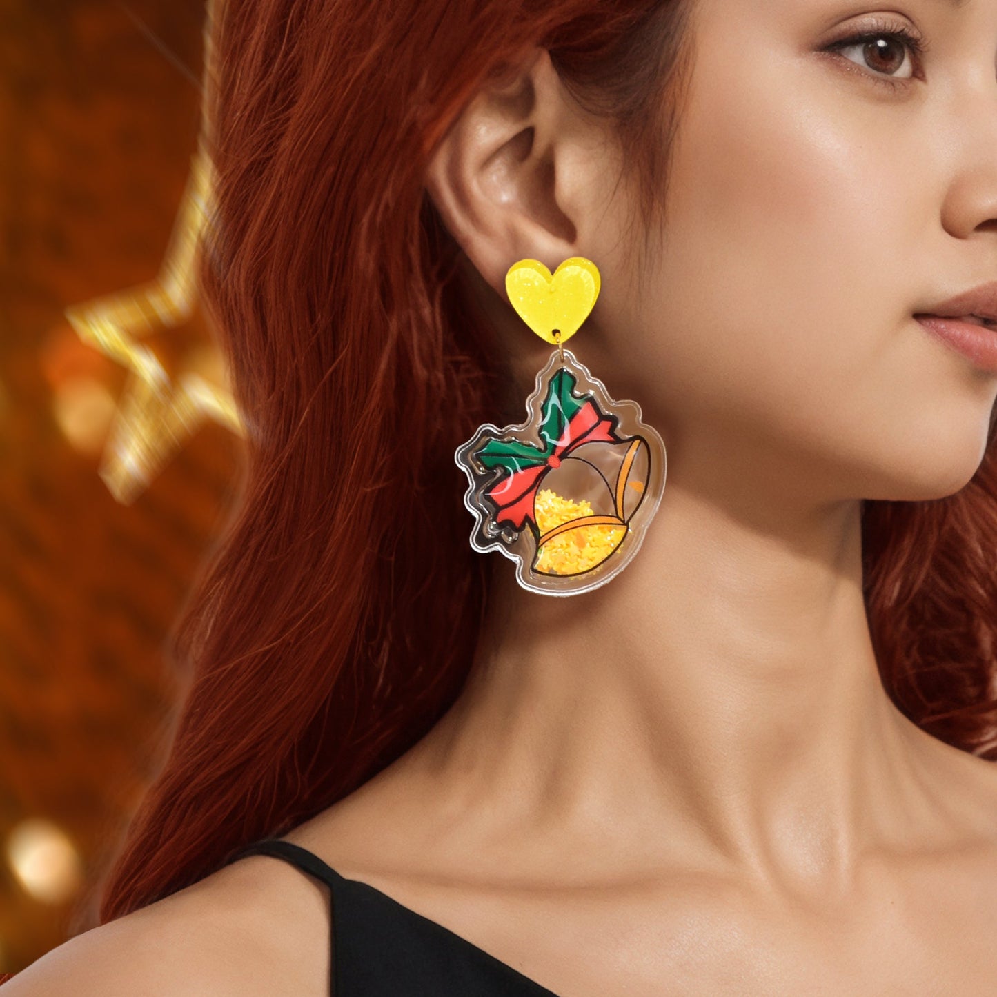 Christmas Jewelry Heart Bell Acrylic Dangle Earrings Star Sequin Decor Festival Cute Accessories Gift-0