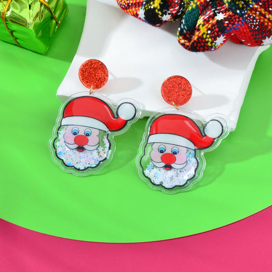 Cute Christmas Santa Acrylic Earrings Sparkly Star Sequins Decor Xmas Party Jewelry Gift-1