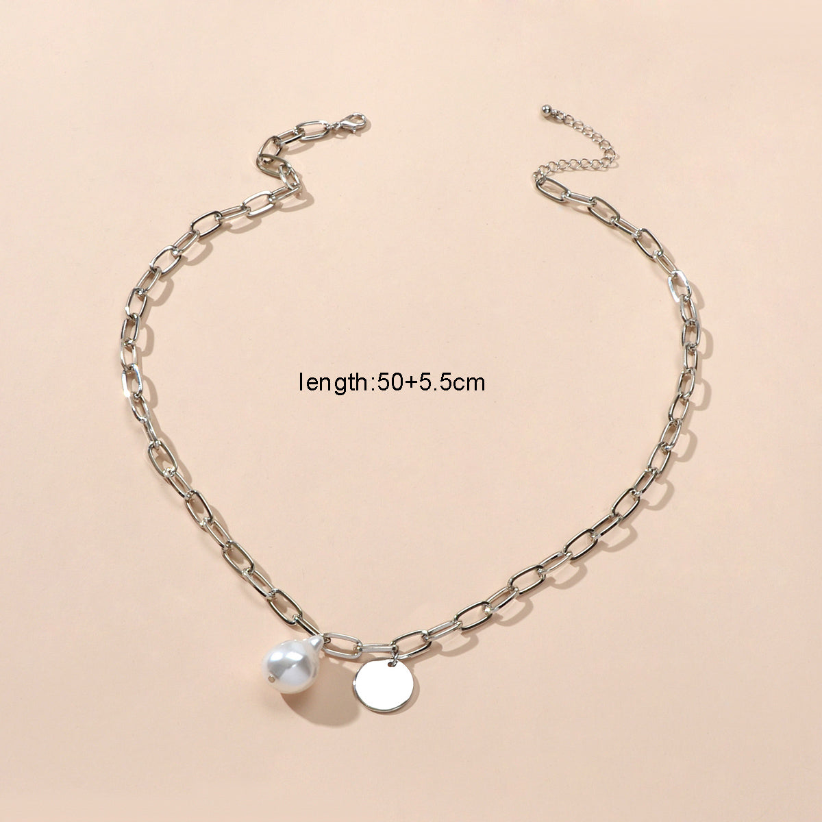 Trendy Jewelry Silver Chain Pearl Disc Charm Necklace Party Decoration for Women-4