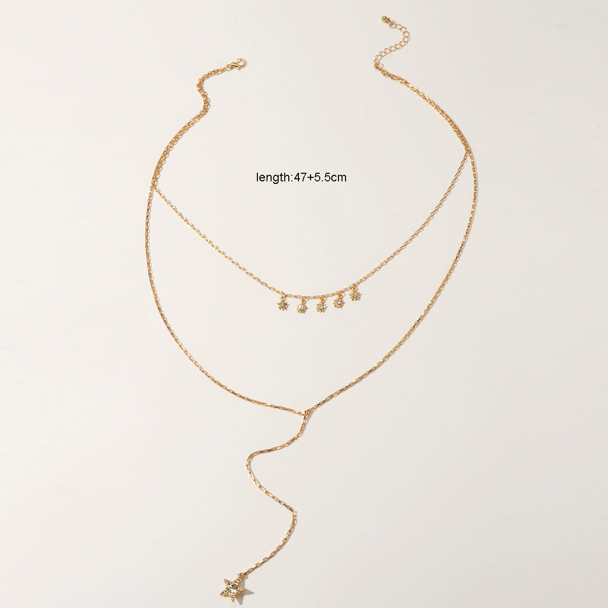 Trendy Jewellery Rhinestone Double layer Gold Chain Star Charm Y shape Necklace-4