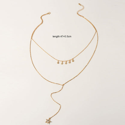 Trendy Jewellery Rhinestone Double layer Gold Chain Star Charm Y shape Necklace-4