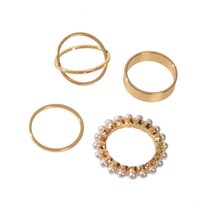 4 pcs Fashion Jewellery Pearl Decor Gold Geometric Midi Finger Knuckle Rings set-0