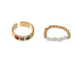 2 pcs Pearl Decor Elastic Ring Colorful Love Heart Enamel Finger Rings Jewellery-0