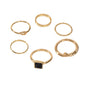6 pcs Fashion Jewellery Black Stone Decor Gold Silver Midi Finger Knuckle Rings-0