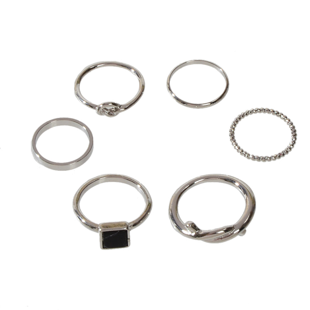 6 pcs Fashion Jewellery Black Stone Decor Gold Silver Midi Finger Knuckle Rings-5