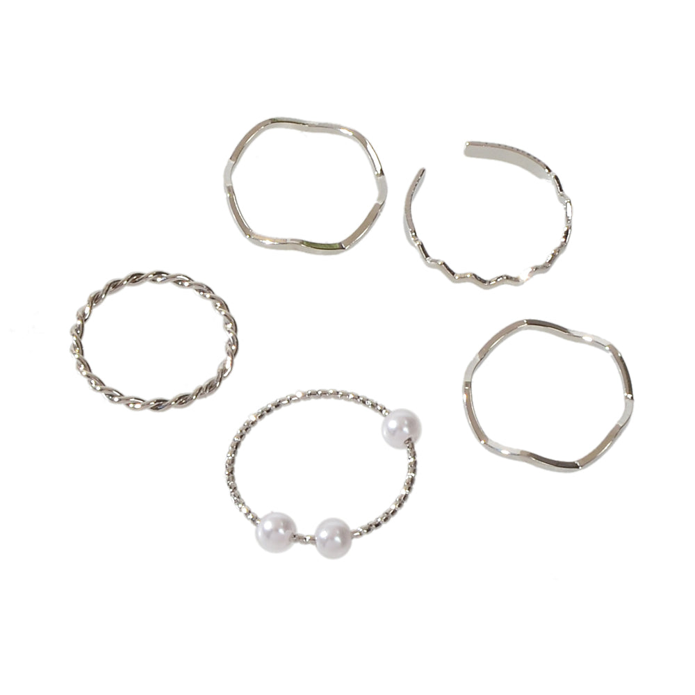 5 pcs Fashion Jewellery Pearl Decor Minimalist Finger Midi Finger Knuckle Rings-5