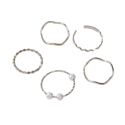 5 pcs Fashion Jewellery Pearl Decor Minimalist Finger Midi Finger Knuckle Rings-5
