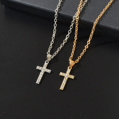 2 pcs Men Gold Silver Chain Rhinestone Decor Cross Pendant Necklaces set-1