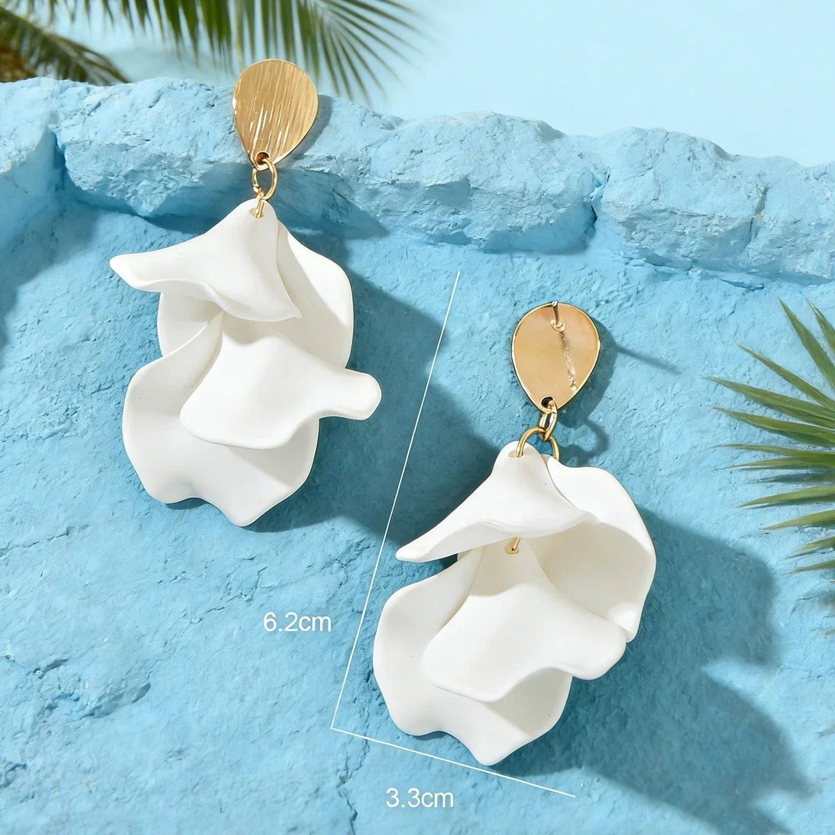 Boho White Petal Flower Dangle Earrings Summer Beach Wedding Vacation Jewellery-2