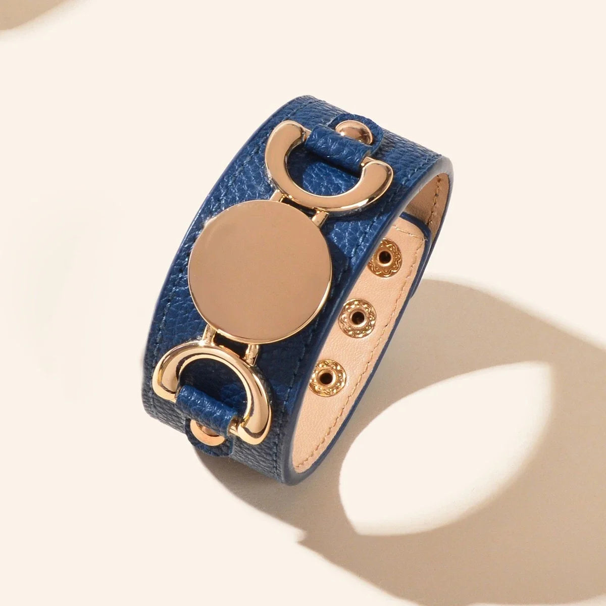 Casual Men's Jewellery Blue PU Leather Gold Metal Buckle Wide Wristband Bracelet-1