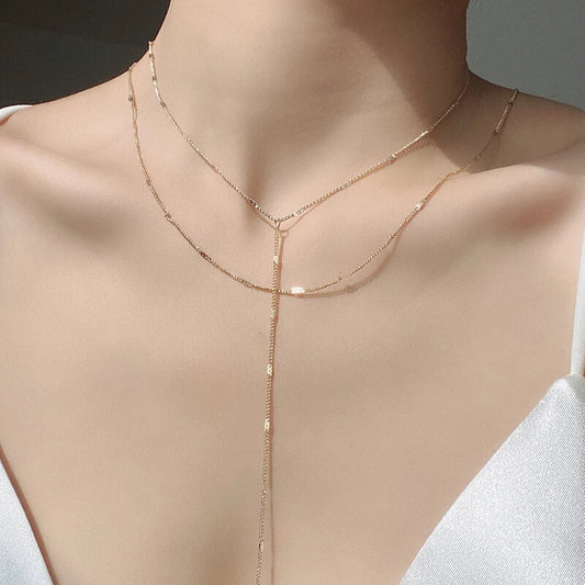 2pcs Multi-layer Long Chain Tassel Fringe Necklace Double Chokers Accessories
