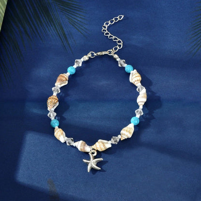 Sea Series Handmade Beaded Chain Starfish Charm Boho Chic Anklet Foot Jewellery-1