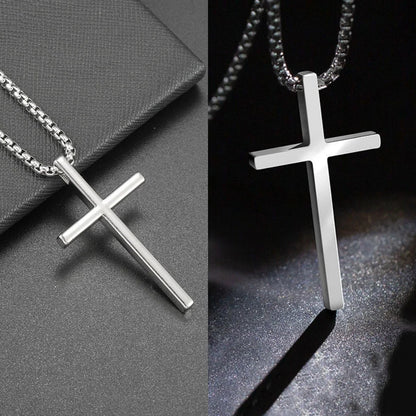 2 pcs Silver Long Chain Cross Pendant Necklace Street Jewelry for Women Men-2