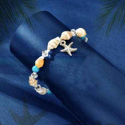 Sea Series Handmade Beaded Chain Starfish Charm Boho Chic Anklet Foot Jewellery-2