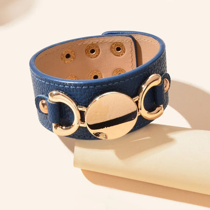 Casual Men's Jewellery Blue PU Leather Gold Metal Buckle Wide Wristband Bracelet-2