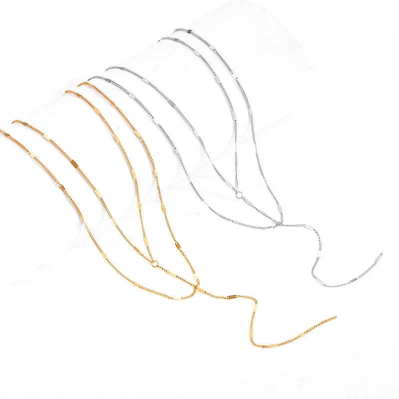 2pcs Multi-layer Long Chain Tassel Fringe Necklace Double Chokers Accessories