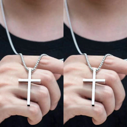 2 pcs Silver Long Chain Cross Pendant Necklace Street Jewelry for Women Men-3