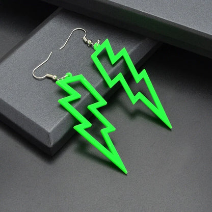 5 pairs/set Acrylic Neon Color Hollow Lightning Dangle Earrings set for Women-2