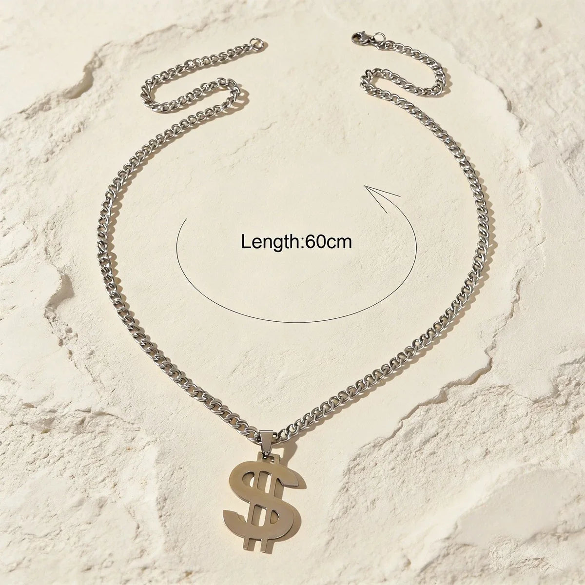 Silver Dollar Sign Pendant Necklace Hip Hop Punk Cuban Link Chain Men Jewellery-2