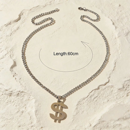 Silver Dollar Sign Pendant Necklace Hip Hop Punk Cuban Link Chain Men Jewellery-2