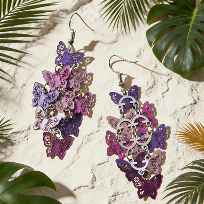 Trendy Summer Vacation Colorful Hollow Multi-level Butterfly Chandelier Earrings-4