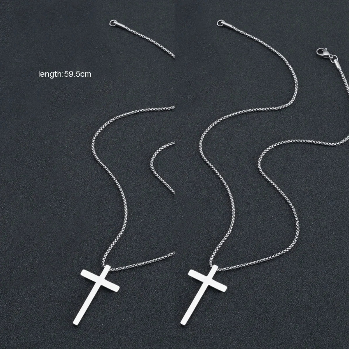 2 pcs Silver Long Chain Cross Pendant Necklace Street Jewelry for Women Men-4