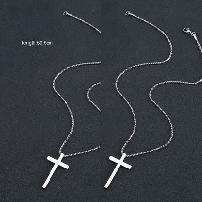 2 pcs Silver Long Chain Cross Pendant Necklace Street Jewelry for Women Men-4