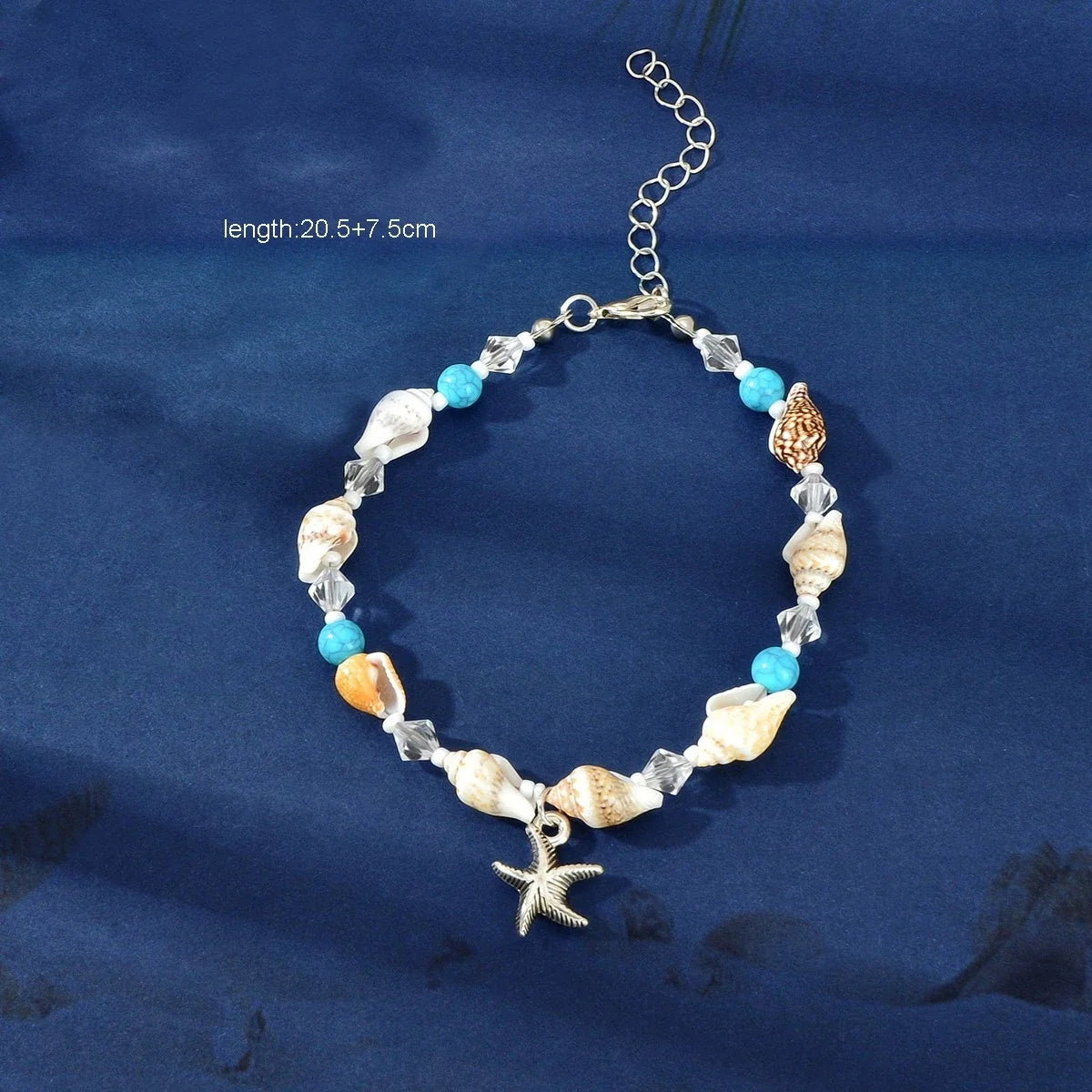 Sea Series Handmade Beaded Chain Starfish Charm Boho Chic Anklet Foot Jewellery-3