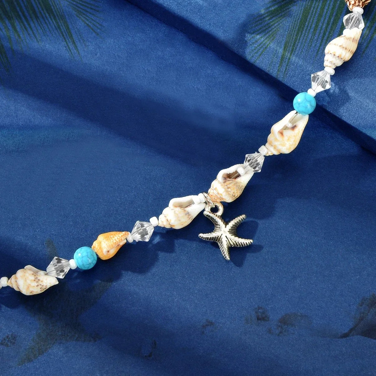 Sea Series Handmade Beaded Chain Starfish Charm Boho Chic Anklet Foot Jewellery-4