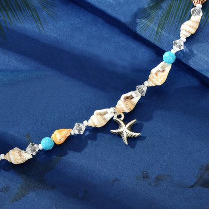 Sea Series Handmade Beaded Chain Starfish Charm Boho Chic Anklet Foot Jewellery-4