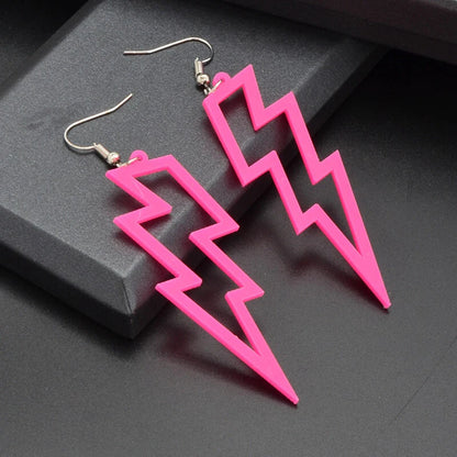 5 pairs/set Acrylic Neon Color Hollow Lightning Dangle Earrings set for Women-4